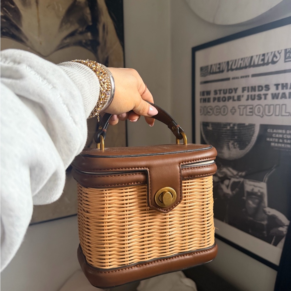 Zara Brown Wicker Mini Basket Bag